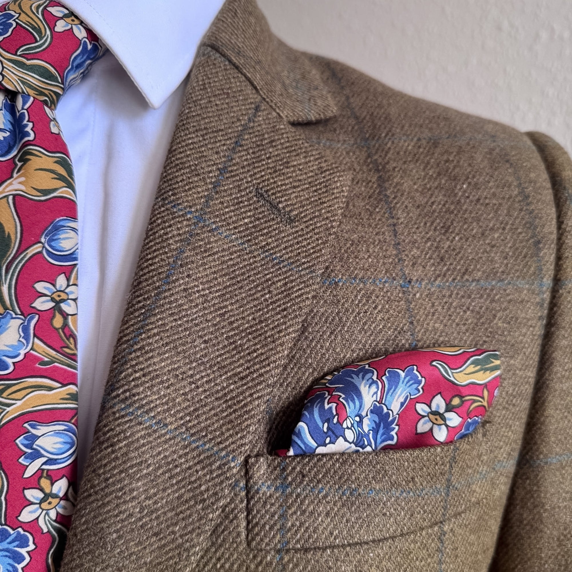 Liberty of London Pocket Square in Red & Blue Floral Motif