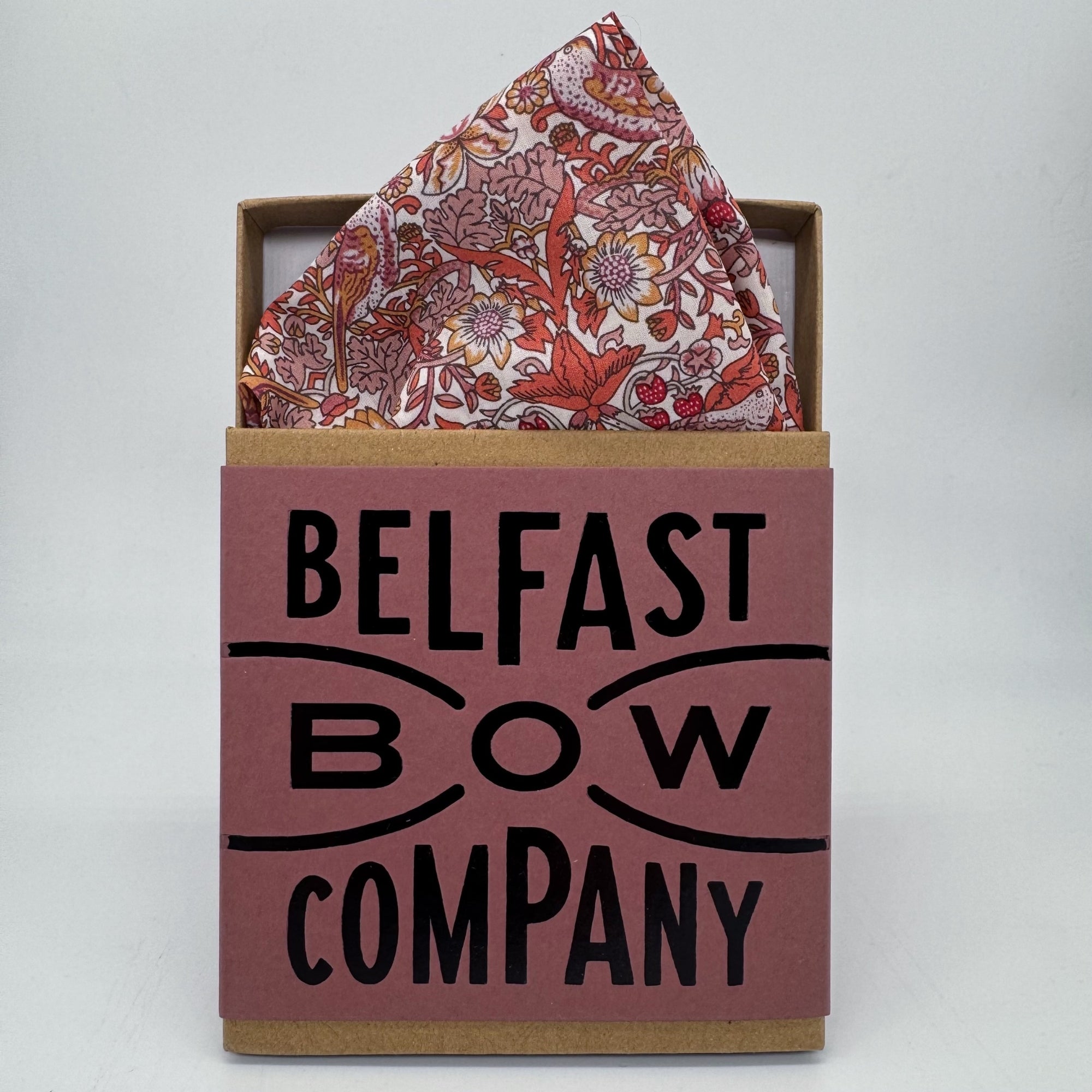 Liberty of London Pocket Square in Sienna Red Bird Motif