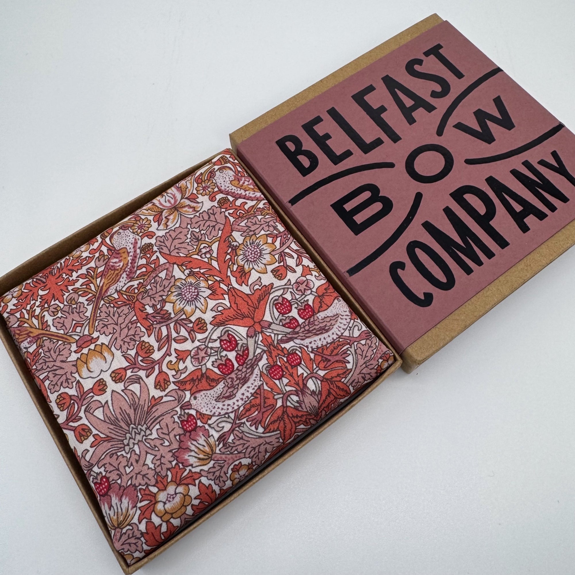 Liberty of London Pocket Square in Sienna Red Bird Motif