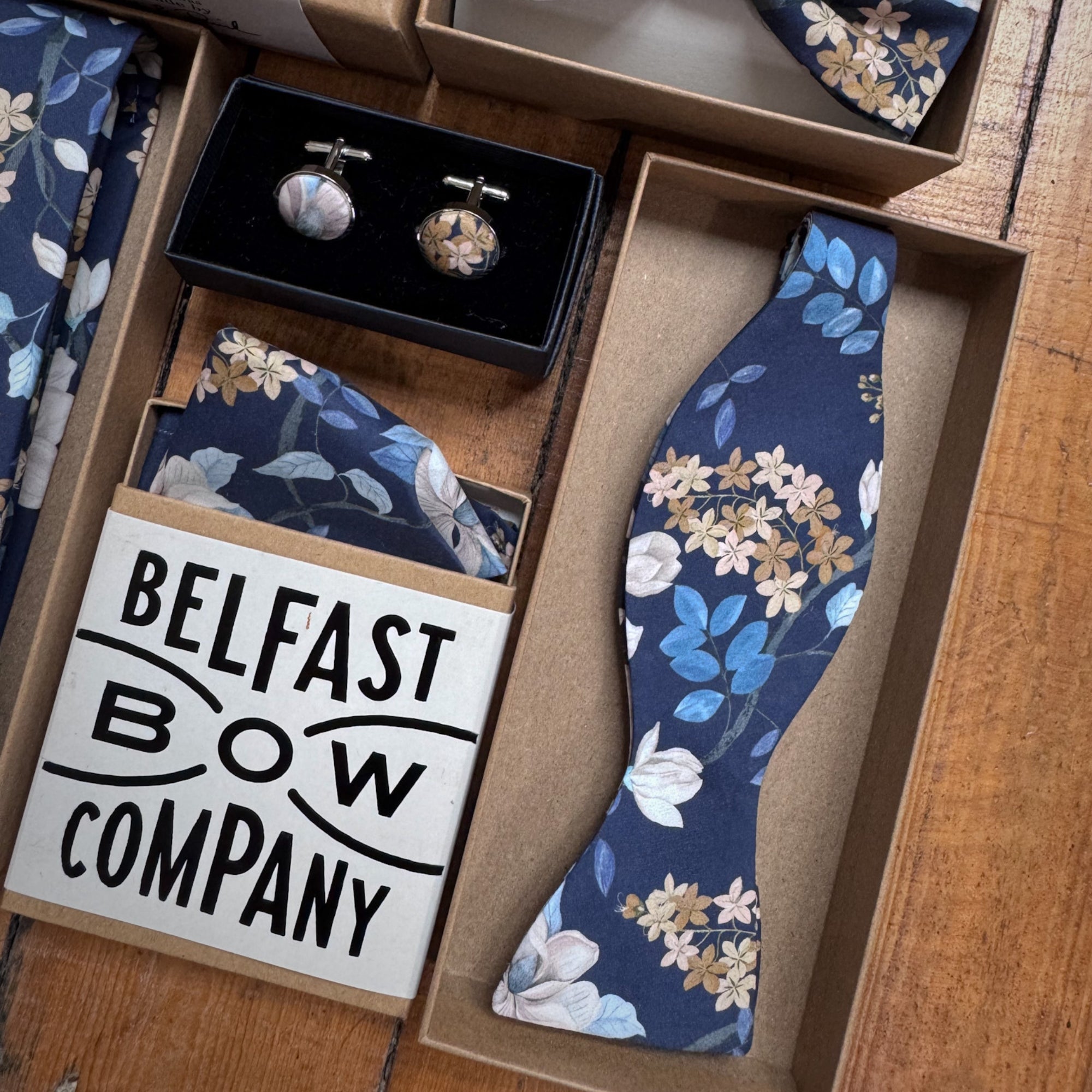 Self-Tie Liberty of London Bow Tie in Navy Trailing Flowers