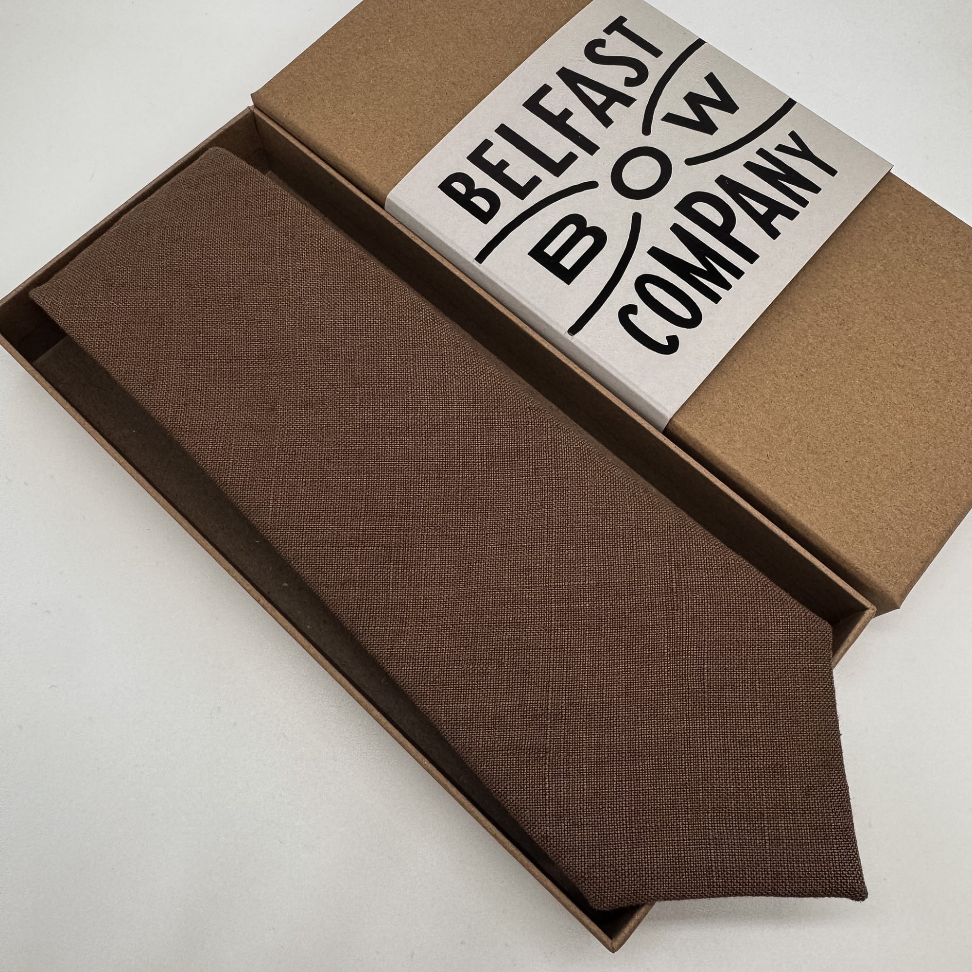 Chocolate brown tie in irish linen by the belfast bow company