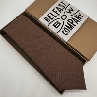 Chocolate brown tie in irish linen by the belfast bow company
