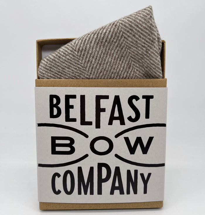 Tweed Pocket Square in Oatmeal Herringbone by the Belfast Bow Company