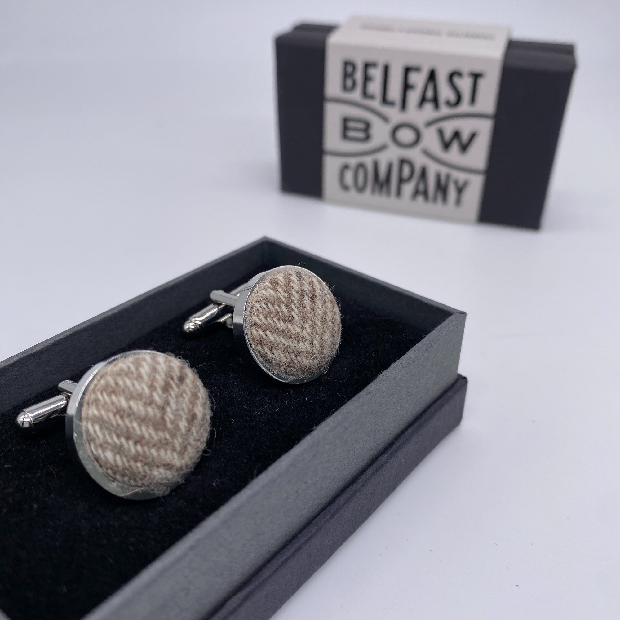 Tweed Cufflinks in Oatmeal Herringbone