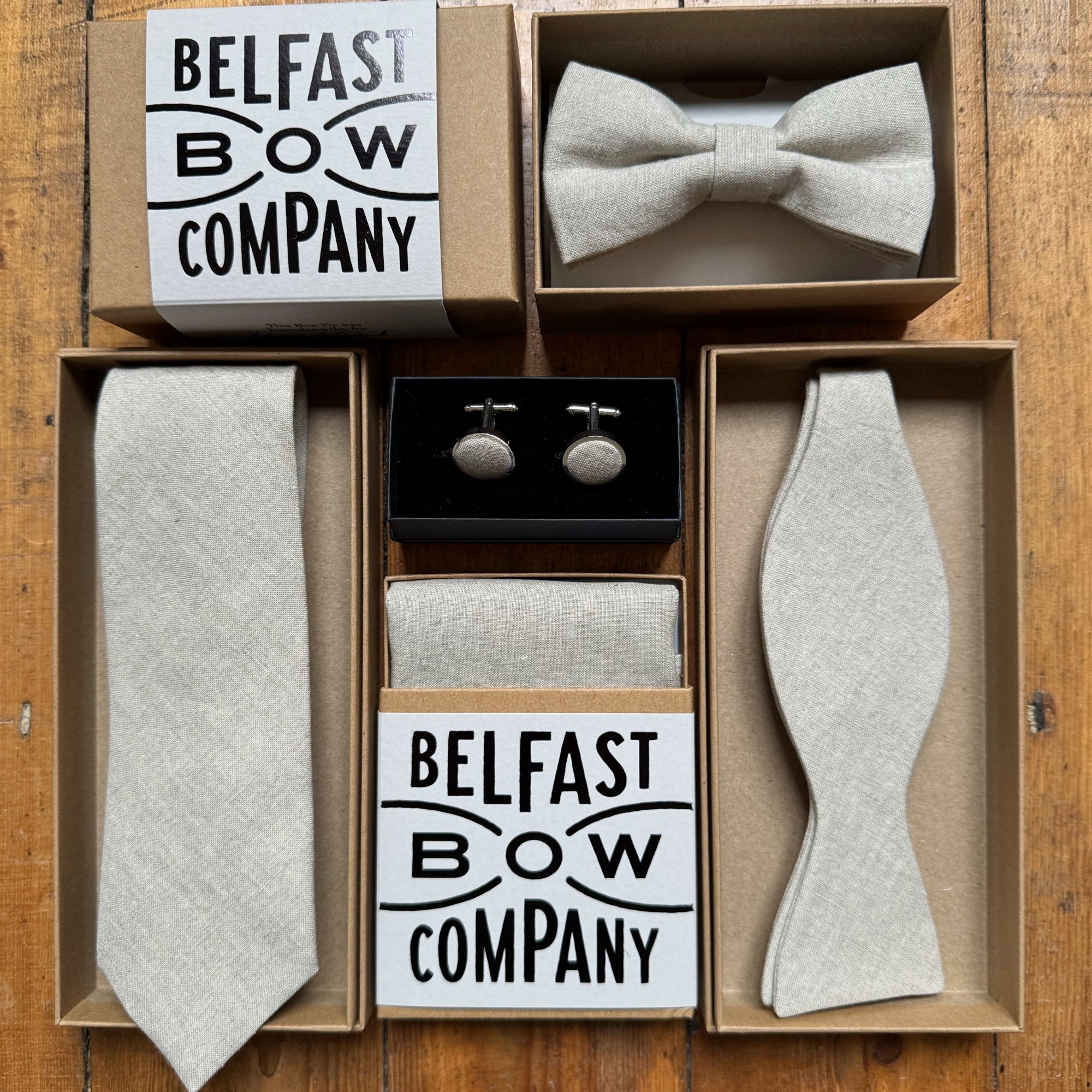 Natural Linen Wedding Accessories for Men handmade by the Belfast Bow Company