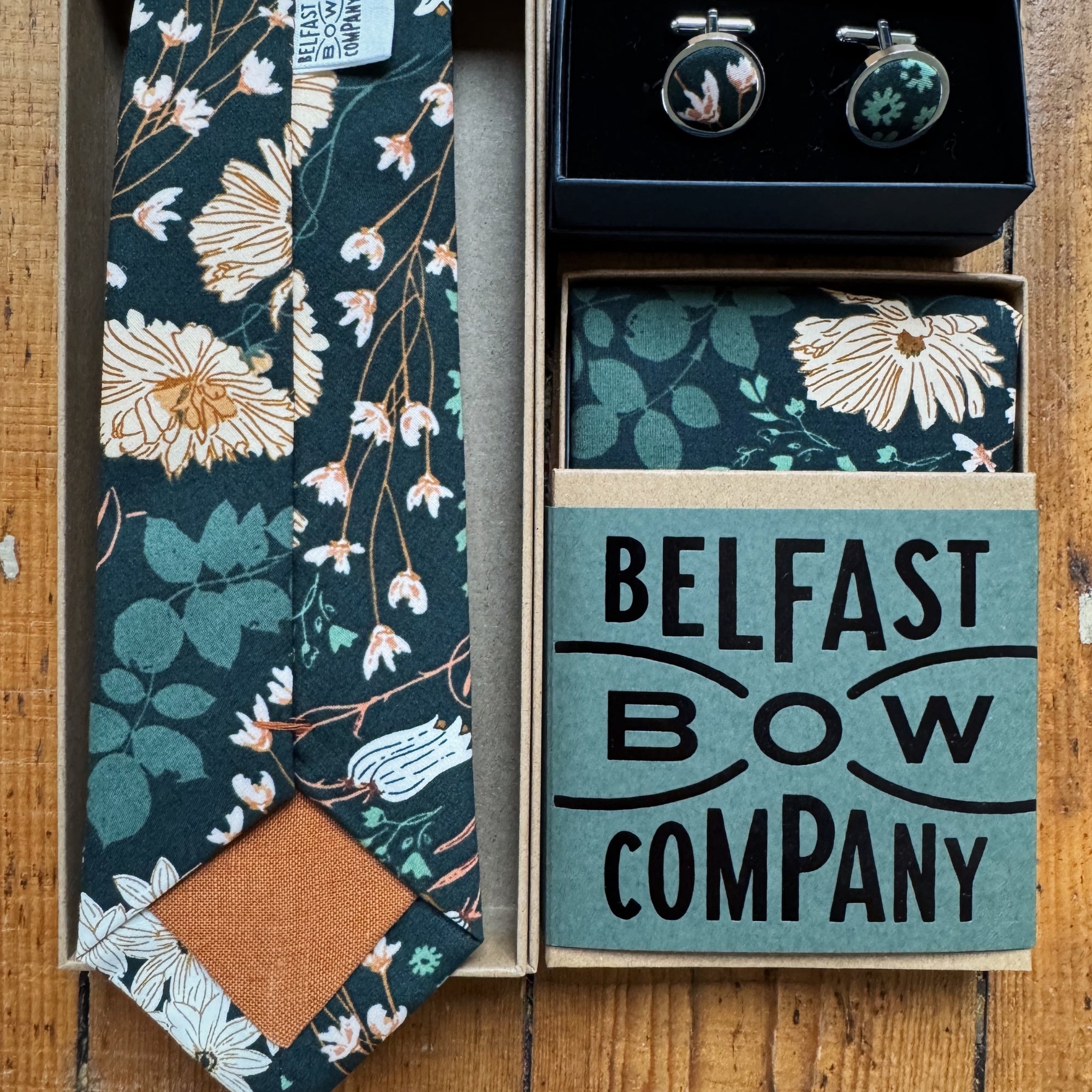 Boho Bloom Cufflinks in Deep Green Autumn Garden