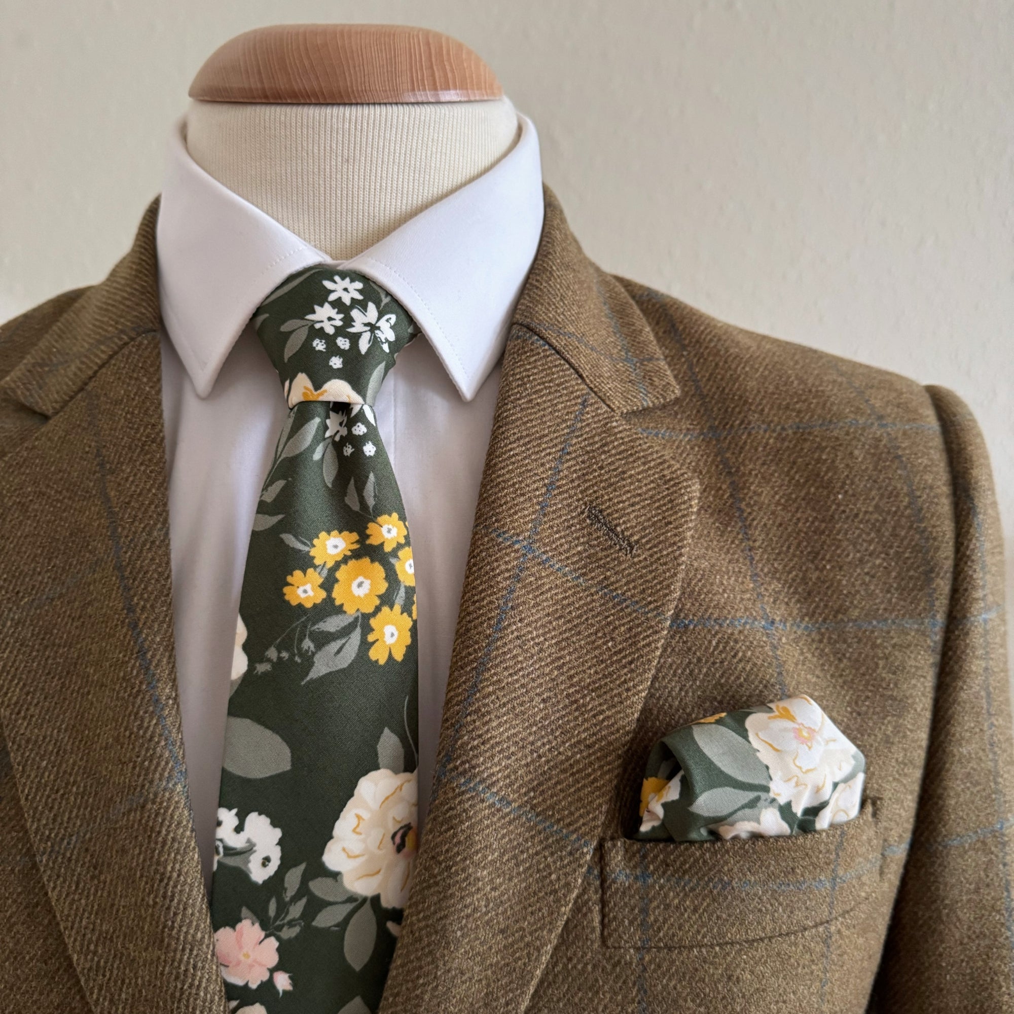 Boho Blooms Tie in Dark Olive Green Floral
