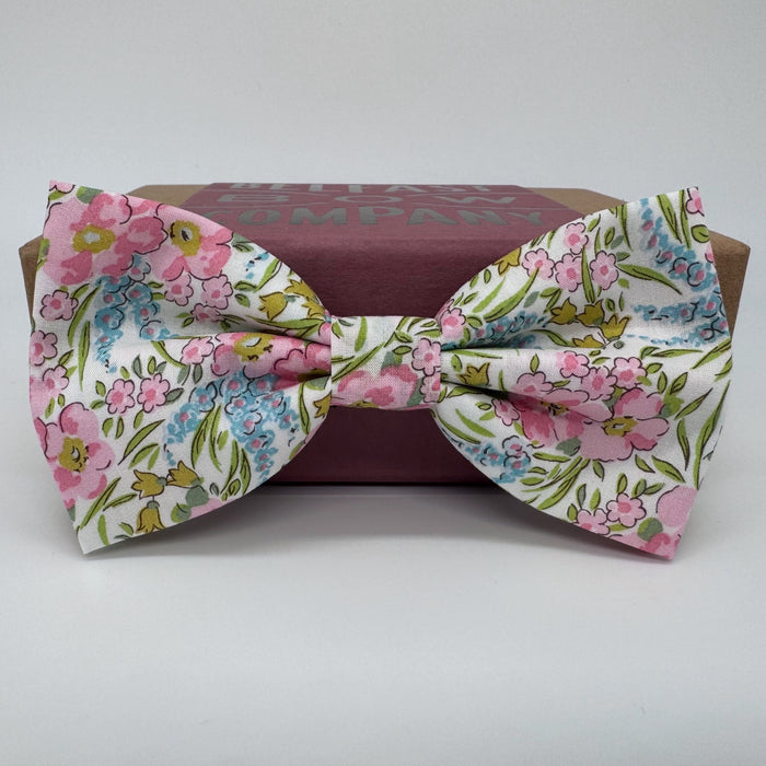 Pink and blue floral bow tie by the belfast bow company