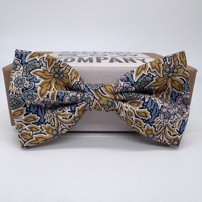 Yellow and navy floral bow tie by the belfast bow company