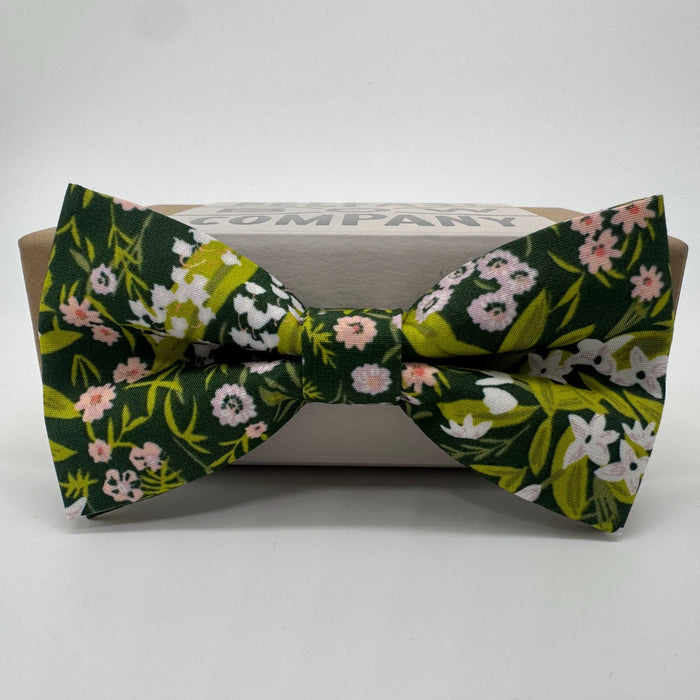 Green and Pink floral bow tie by the belfast bow company