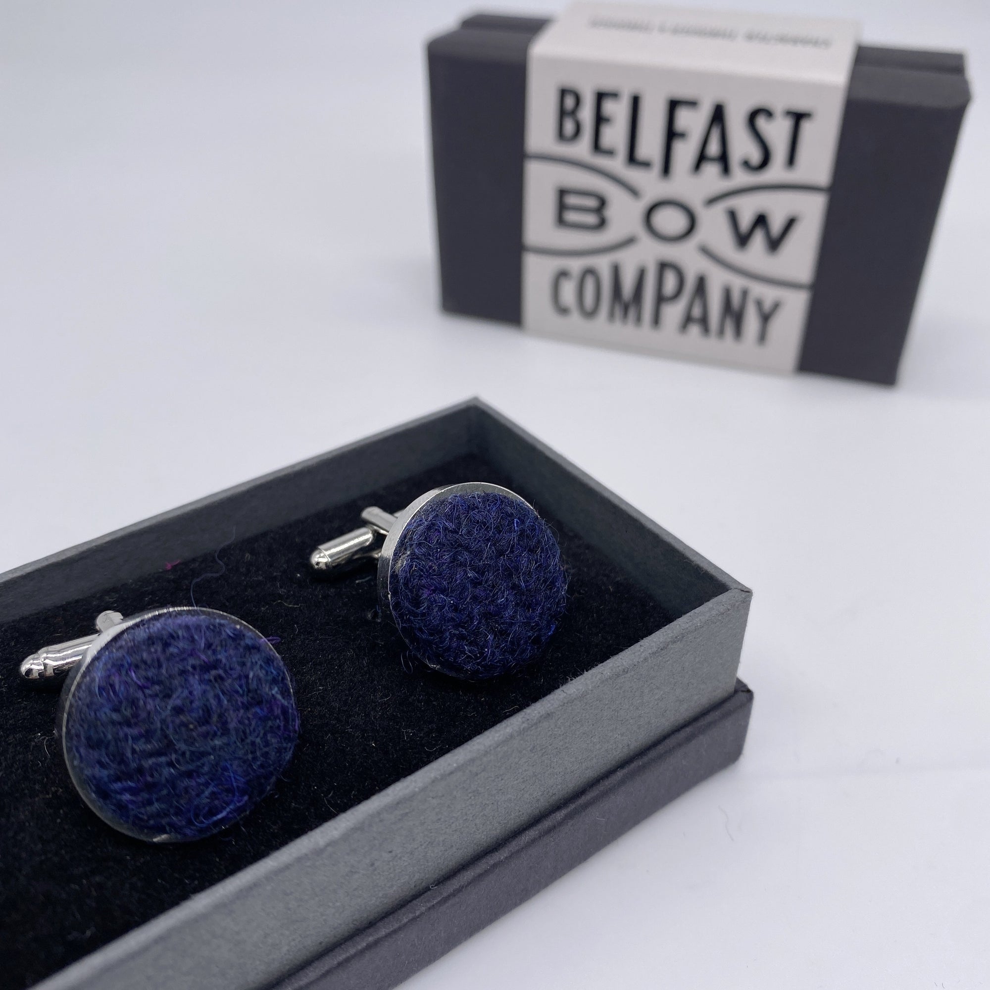 Dark Navy Cufflinks in Harris Tweed