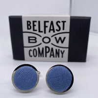 Slate Blue Cufflinks in Irish Linen by the Belfast Bow Company