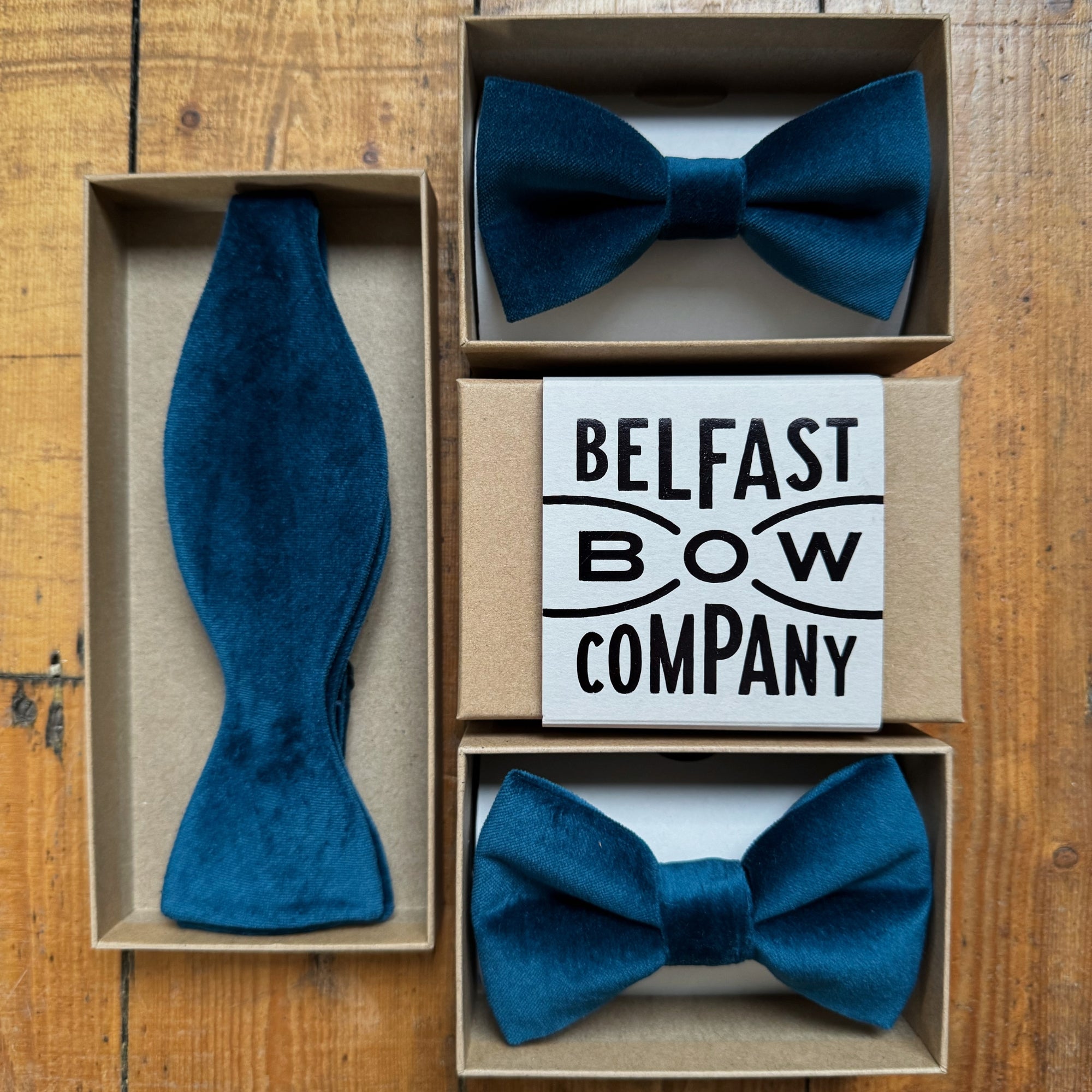 Velvet bow ties in teal by the belfast bow company