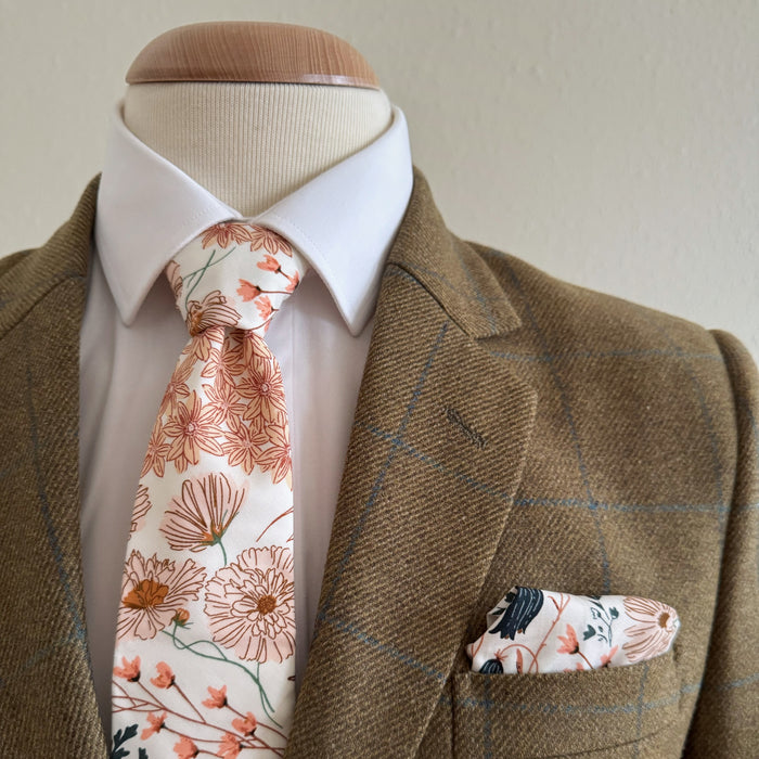 orange and green floral matching tie and pocket square by the belfast bow company