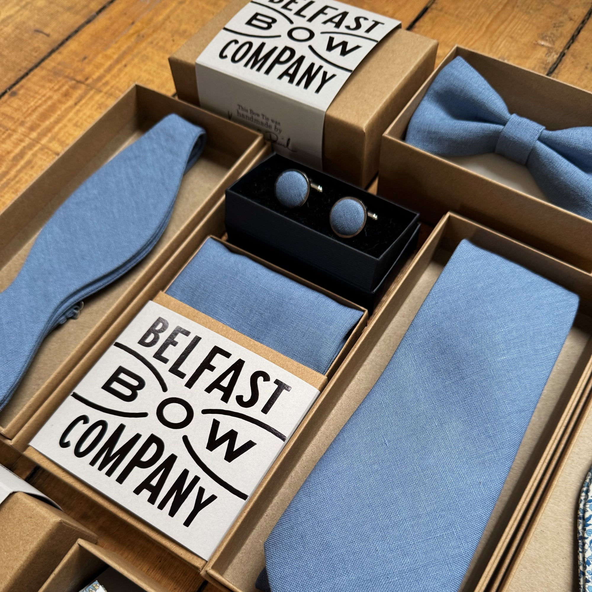 Slate Blue Wedding Accessories for Men handmade by the Belfast Bow Company