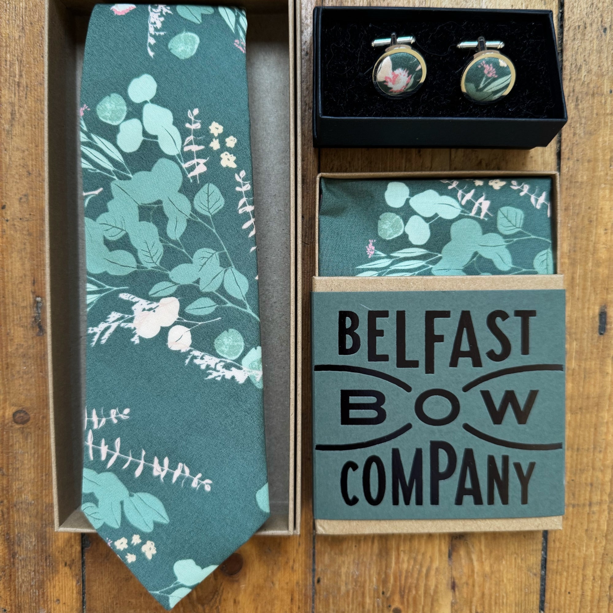 Boho Blooms Pocket Square in Dark Sage Green Floral