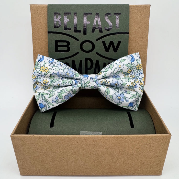 Pale blue floral liberty bow tie by the belfast bow company