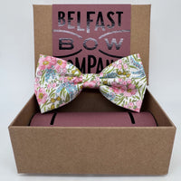 Liberty floral bow tie in pink and blue by the belfast bow company