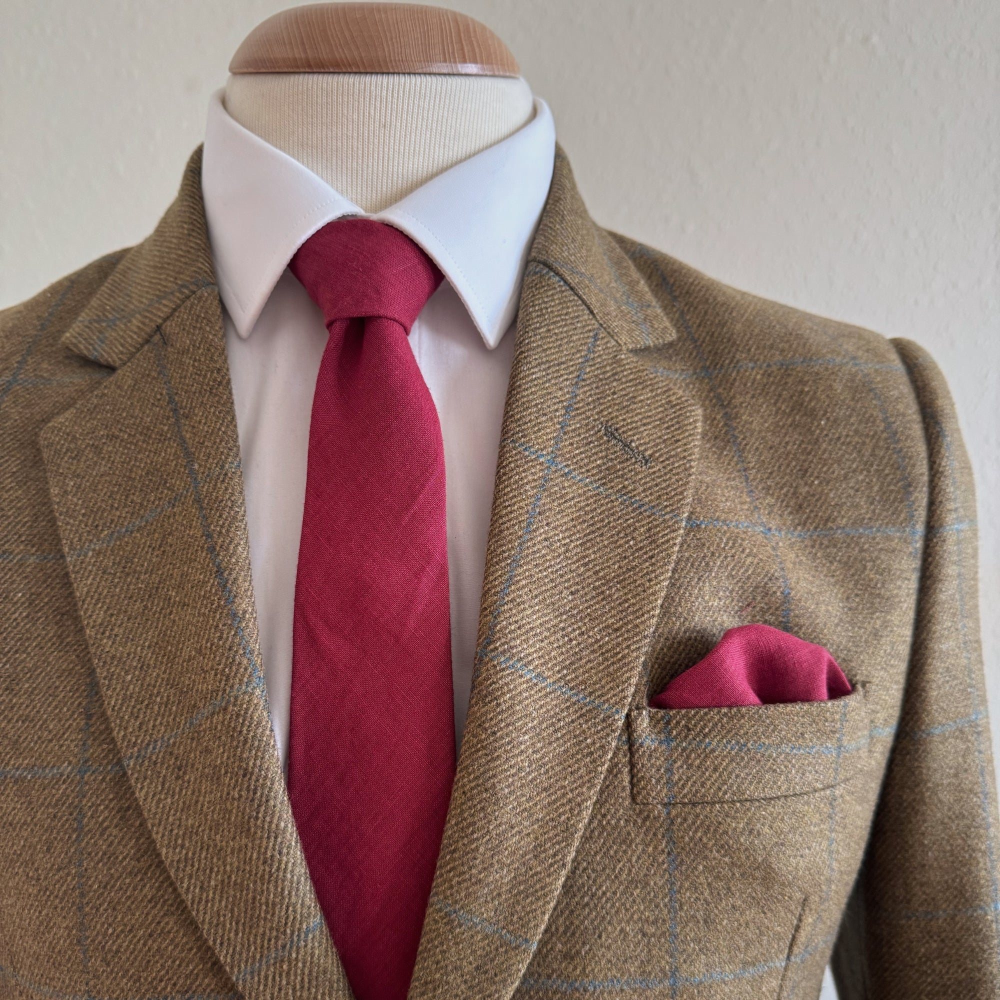 Irish Linen Tie in Cherry Red handmade by the Belfast Bow Company