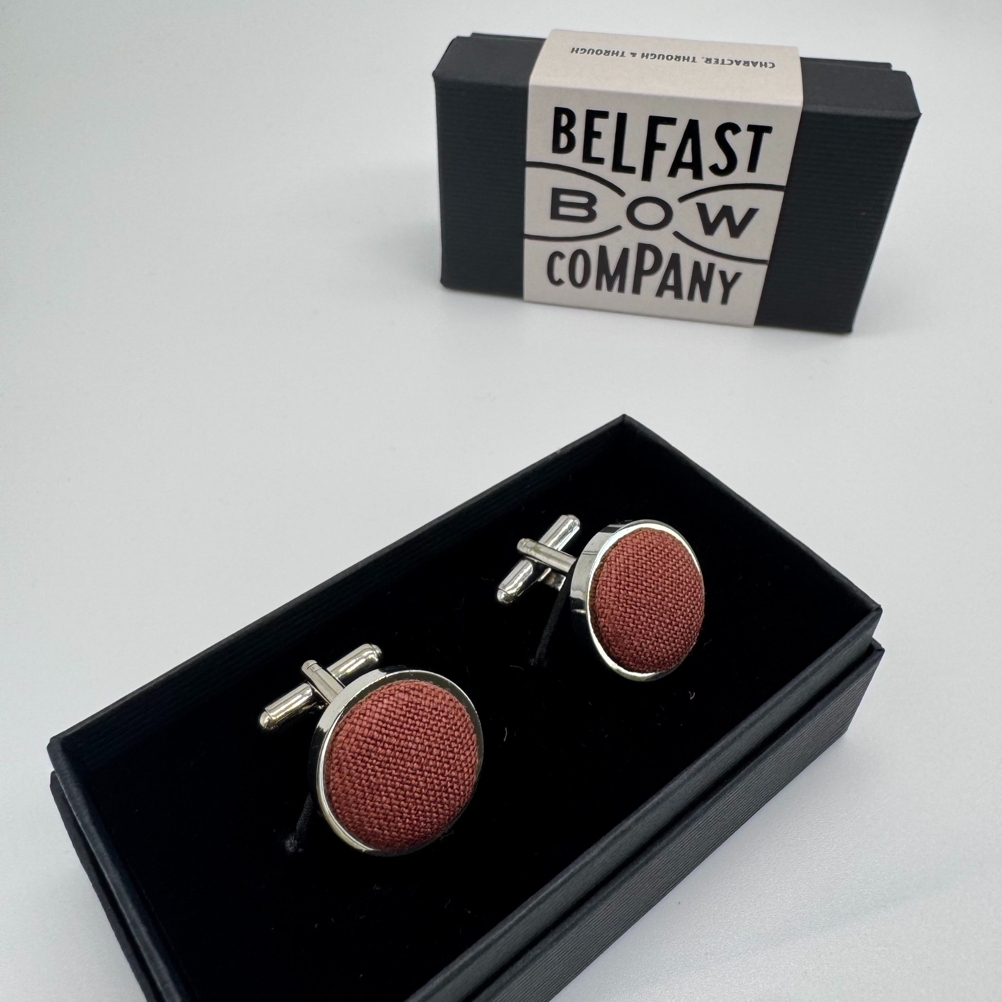 Terracotta Cufflinks in Irish Linen