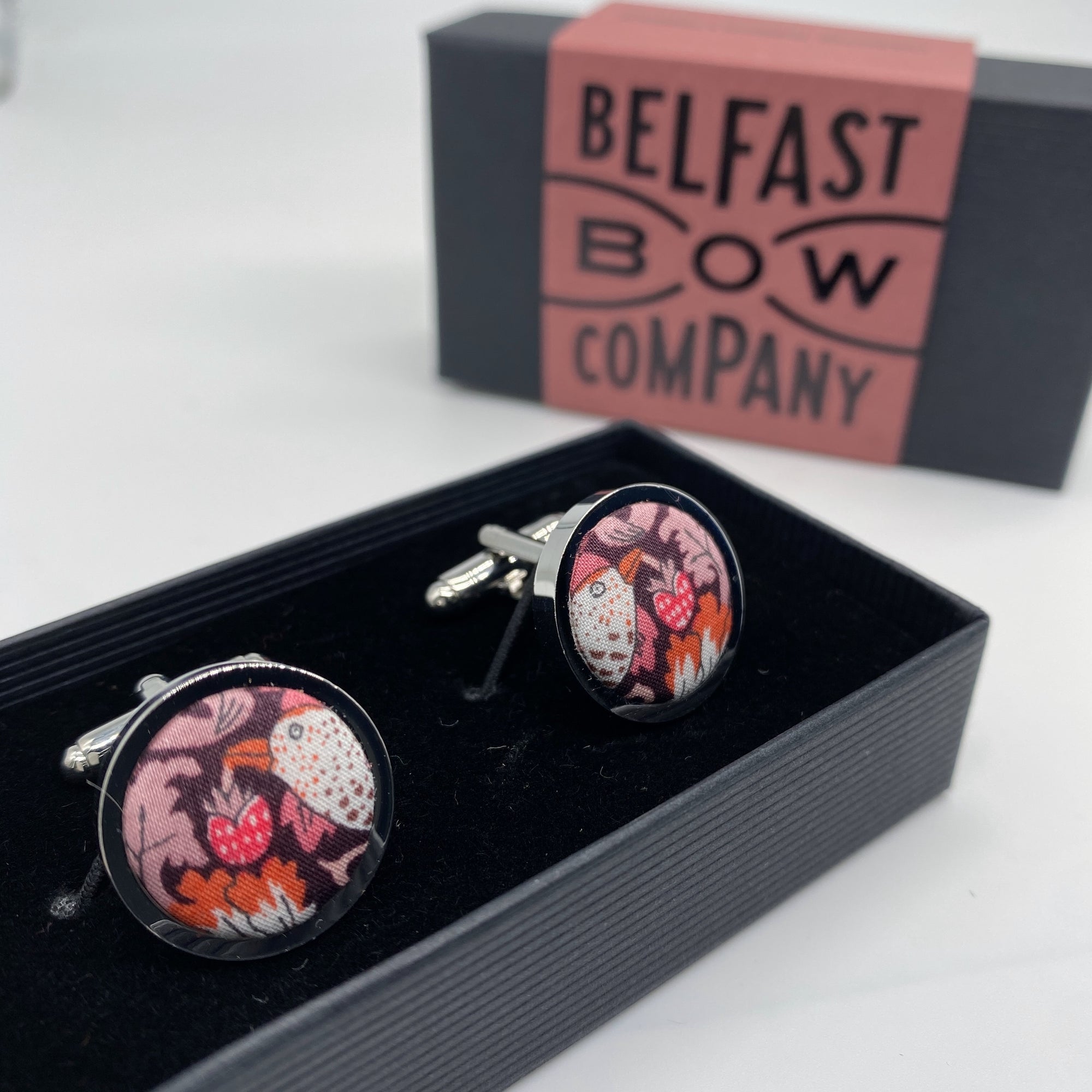 Liberty of London Cufflinks in Burgundy Bird Motif