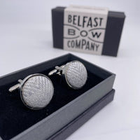 Grey Herringbone Cufflinks in Irish Linen by Belfast Bow Company