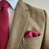 matching tie and pocket square in cherry red irish linen by the belfast bow company