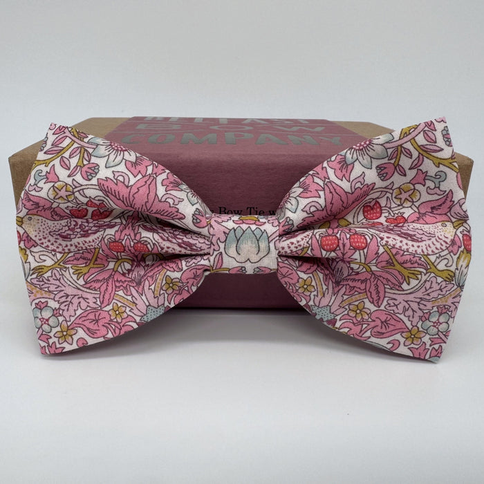 Pink strawberry thief bow tie by the belfast bow company