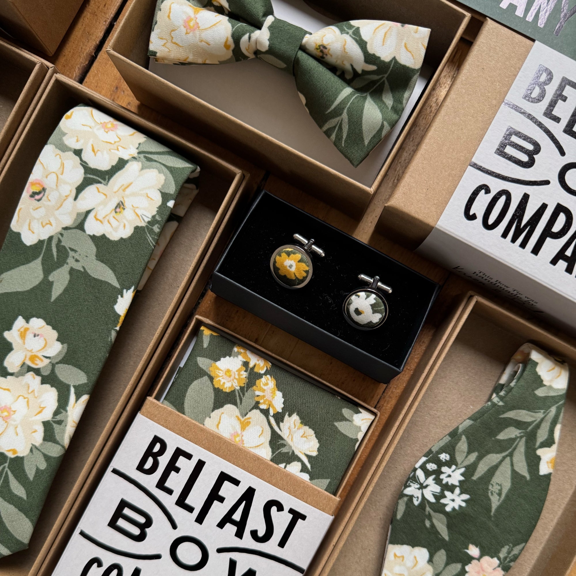 Boho Blooms Tie in Dark Olive Green Floral
