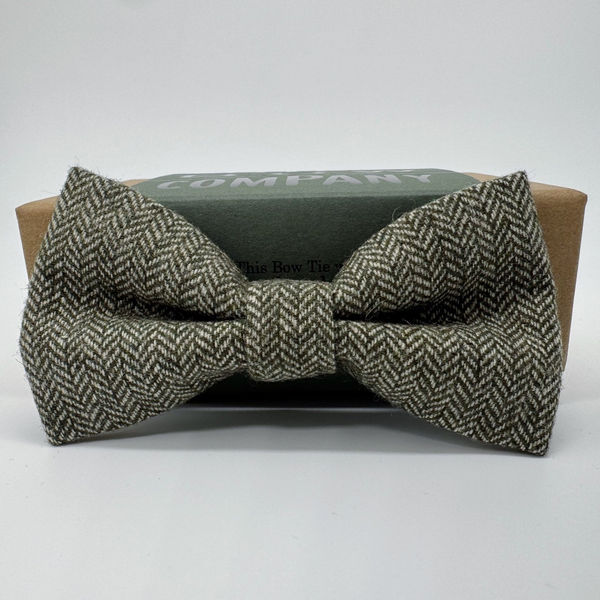 Tweed Bow Tie in Olive Green Herringbone