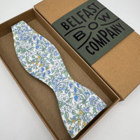 self-tie liberty bow tie in pale blue floral by the belfast bow company