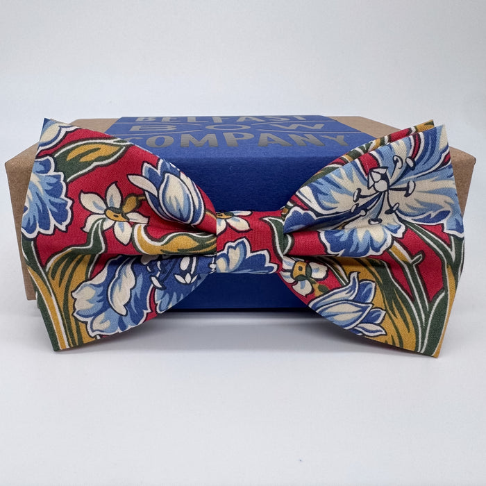 Red and blue floral bow tie by the belfast bow company