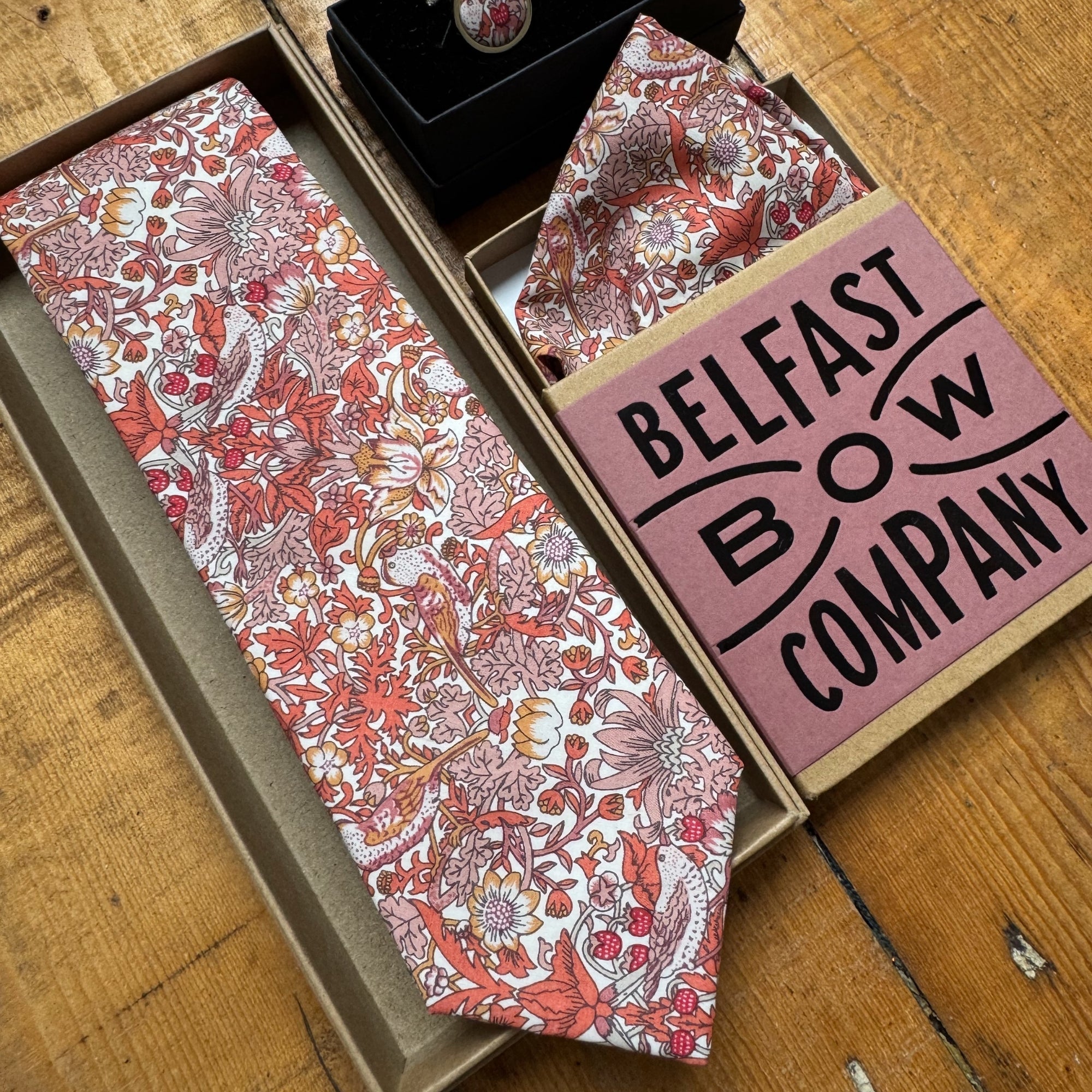 Liberty of London Pocket Square in Sienna Red Bird Motif