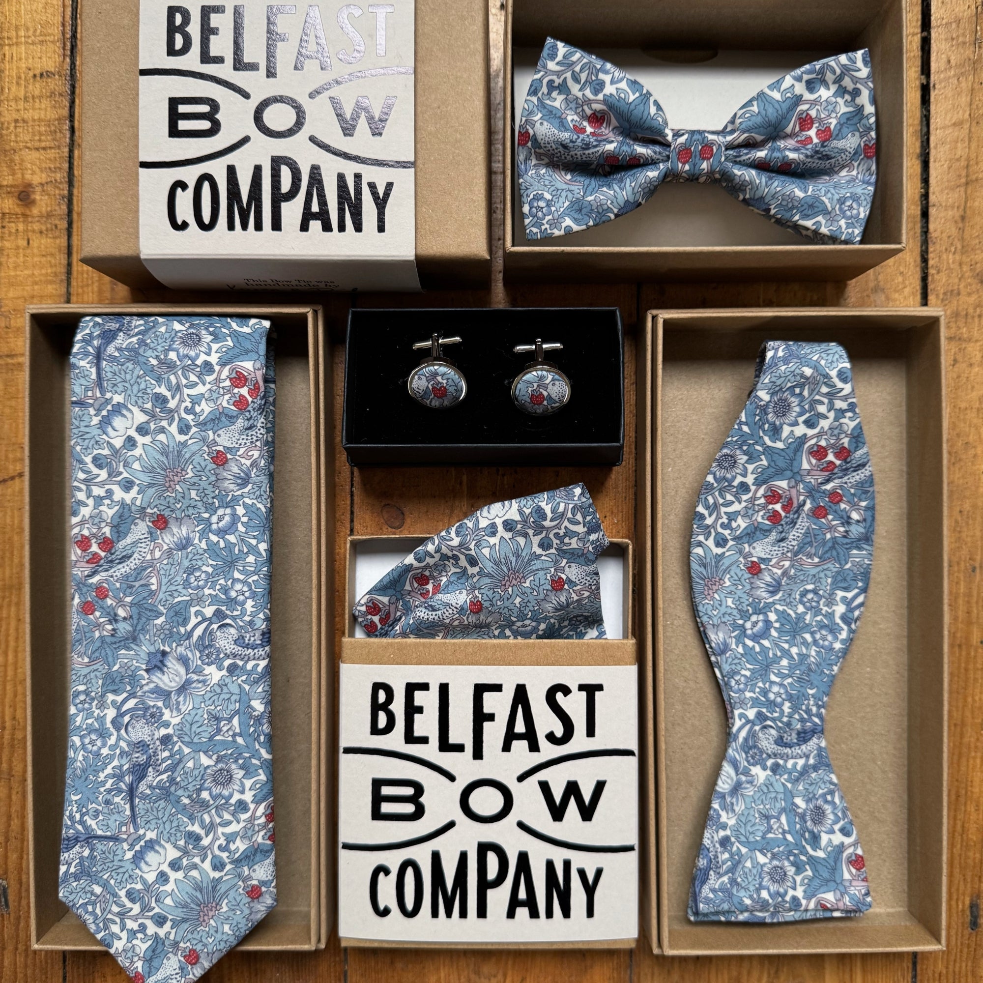 Liberty of London Pocket Square in Slate Blue Bird Motif