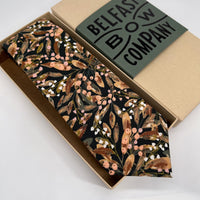 Black Floral Tie with Peach berries by the Belfast Bow Company