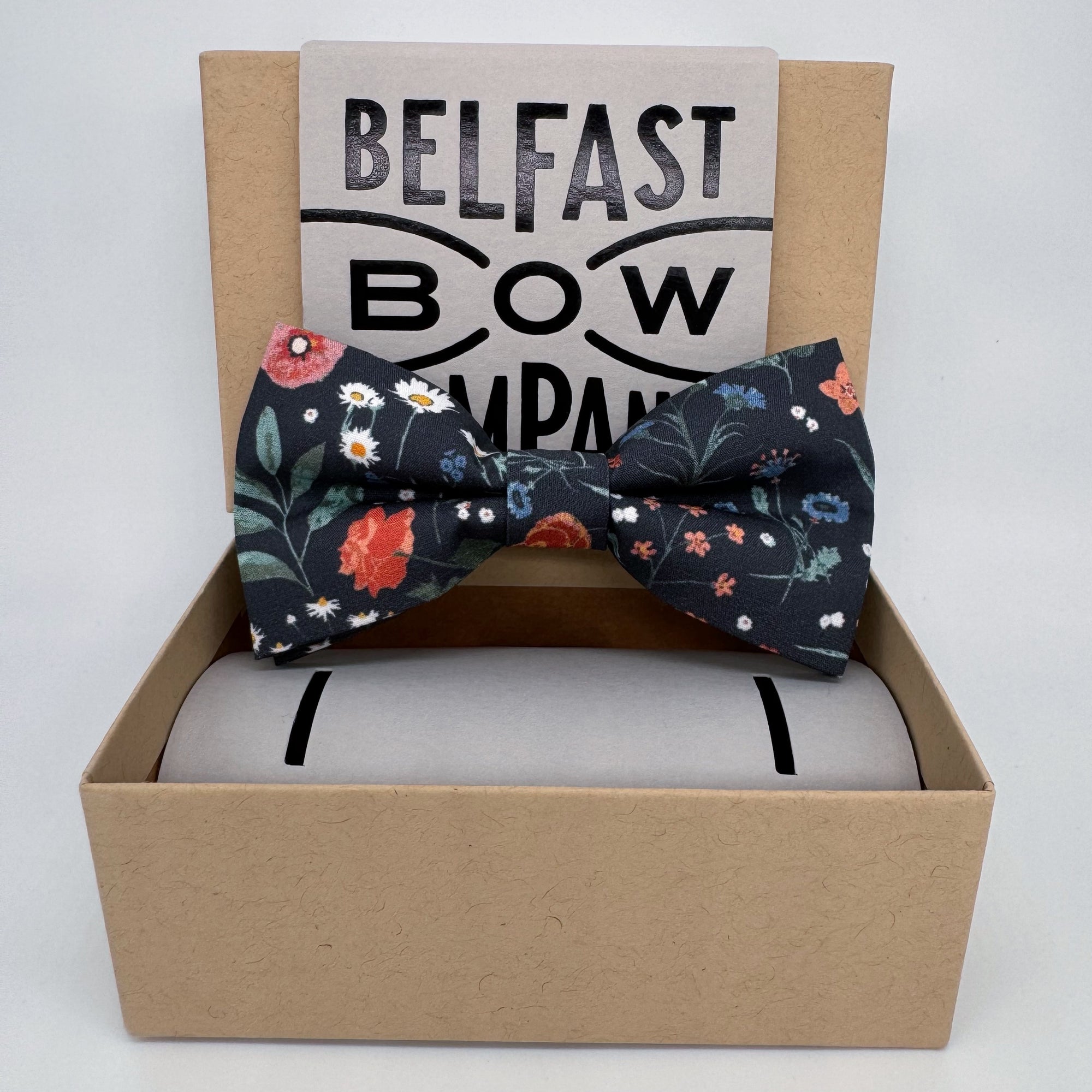 Boho Bloom Bow Tie in Dark Navy Spring Garden