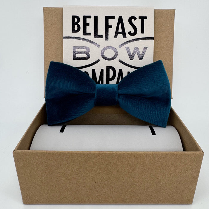 Velvet bow tie in teal by the belfast bow company