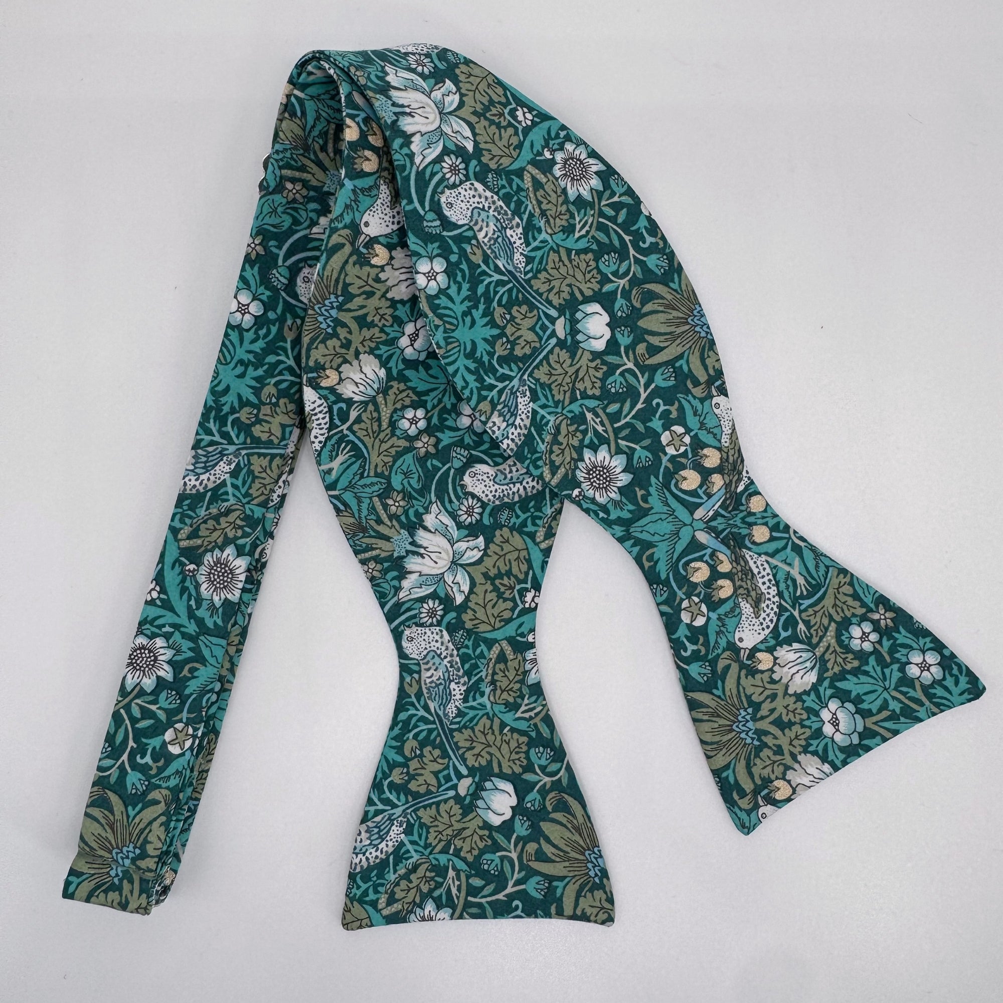 Self-Tie Liberty of London Bow Tie in Teal Green Bird Motif