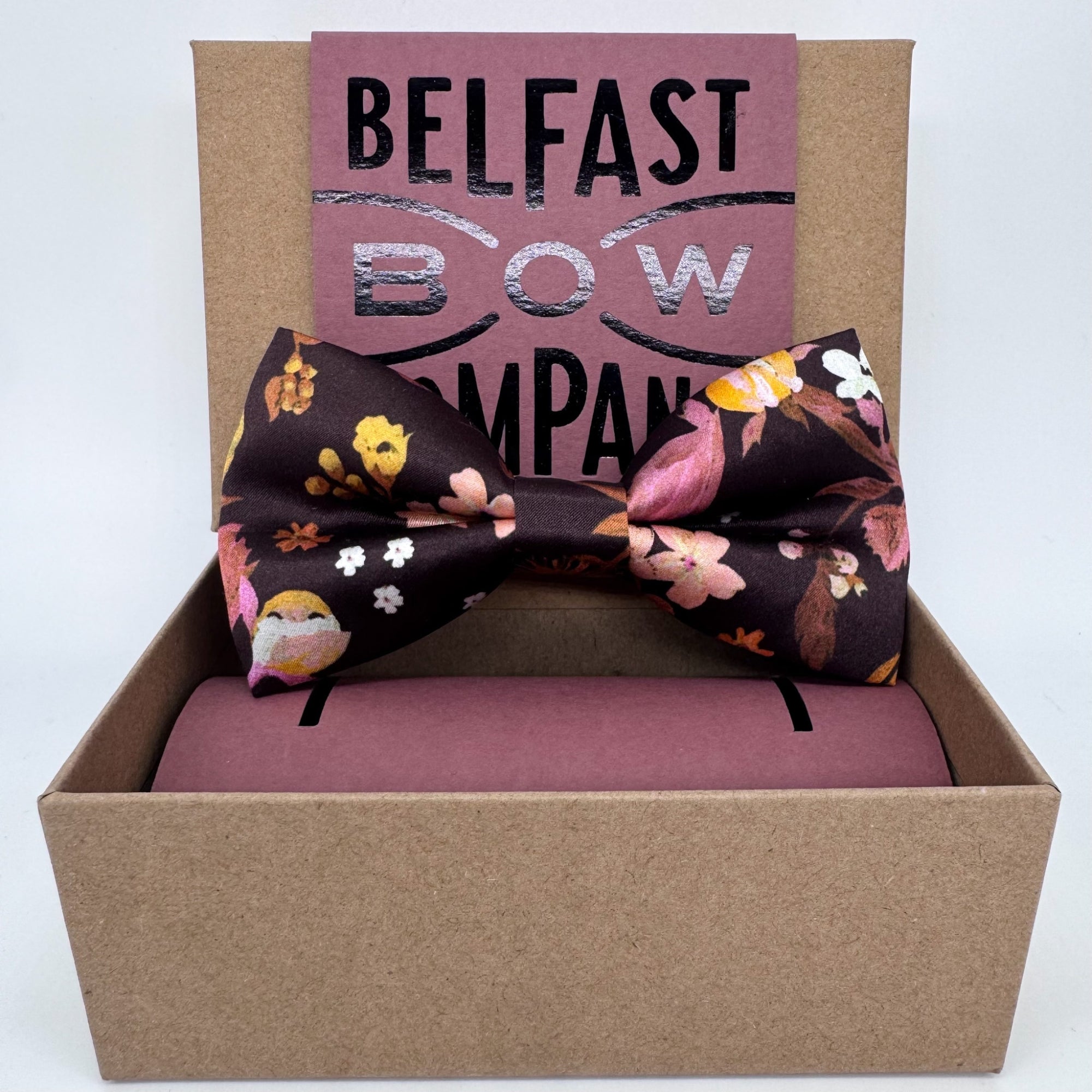 Liberty of London Silk Bow Tie in Burgundy Brown Floral