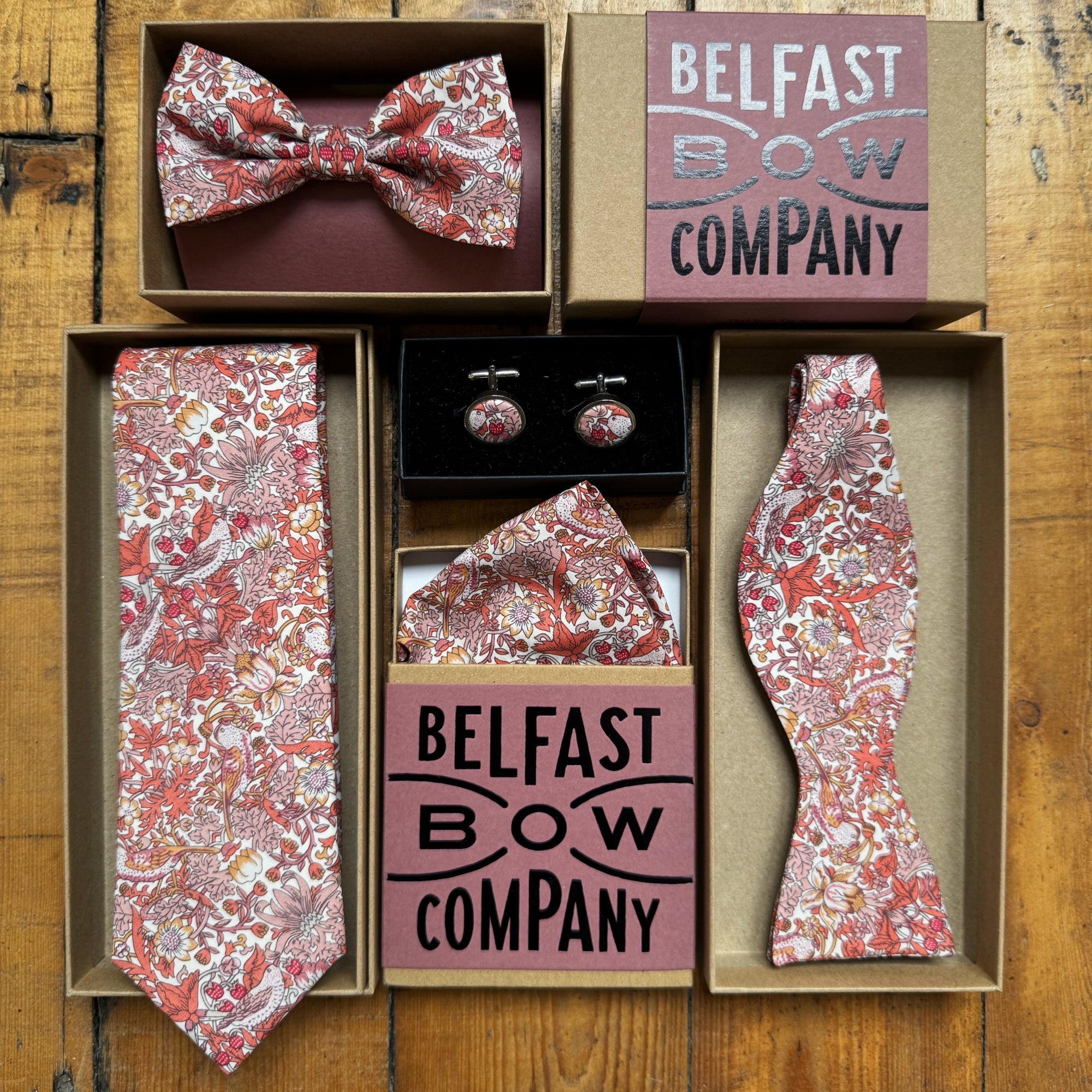 Liberty of London Bow Tie in Sienna Red Bird Motif