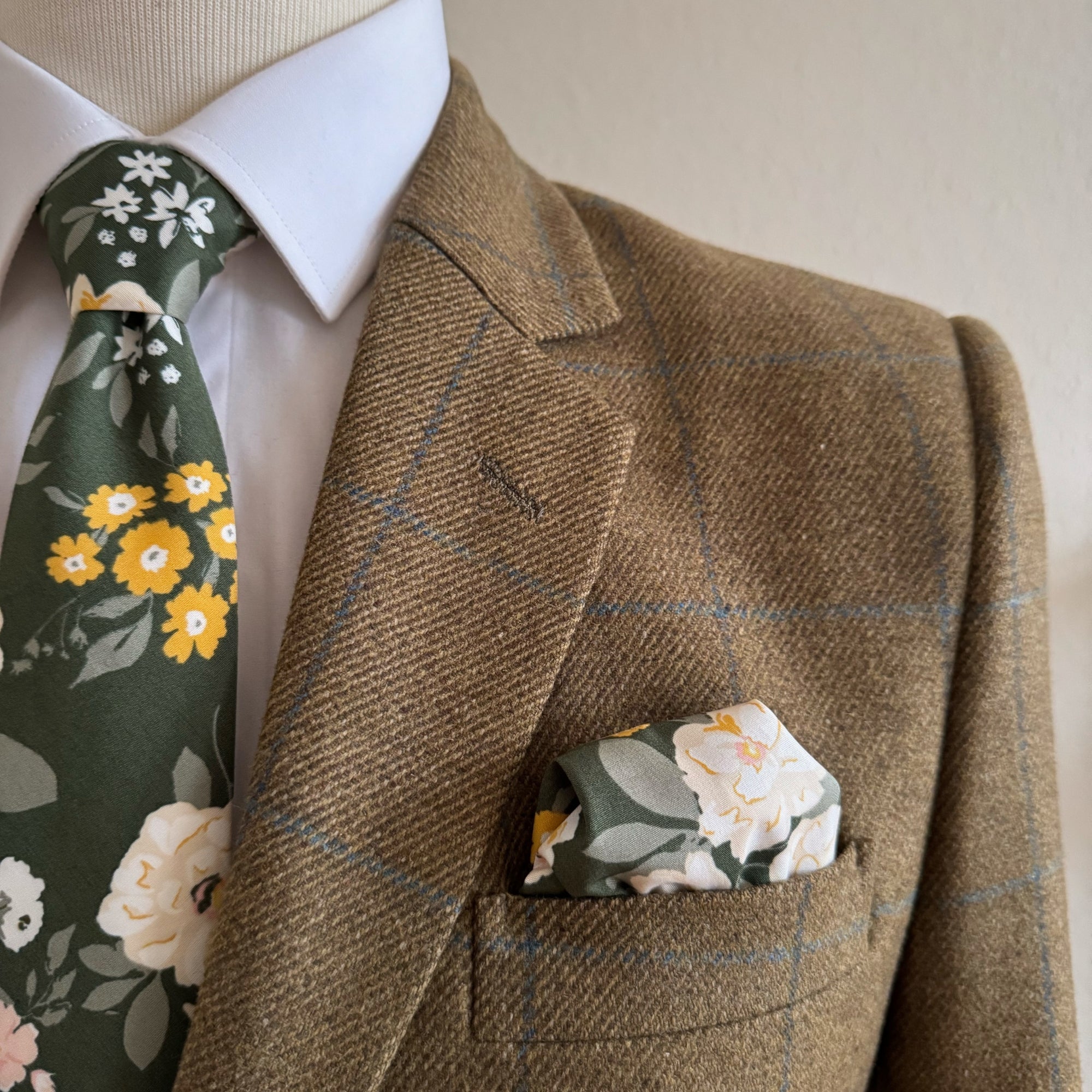 Boho Blooms Tie in Dark Olive Green Floral