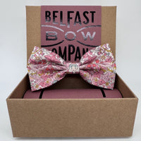 Pink bow tie in liberty strawberry thief print by the belfast bow company