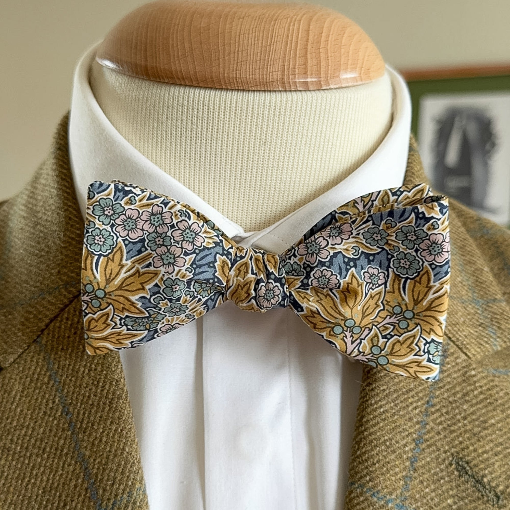 Self-Tie Liberty of London Bow Tie in Yellow & Blue Floral Motif