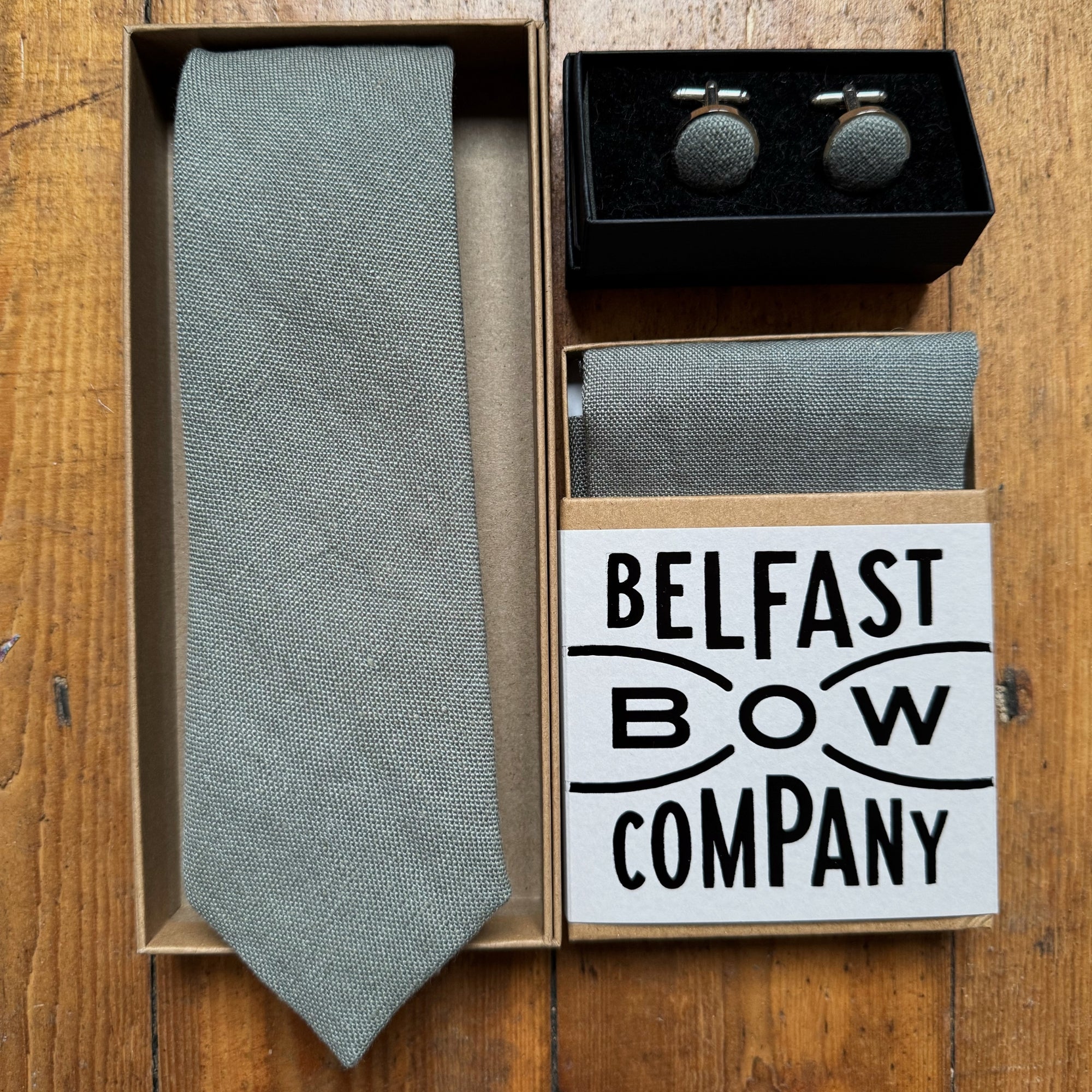 Sage Green Wedding Accessories in Irish Linen by the belfast bow compabny