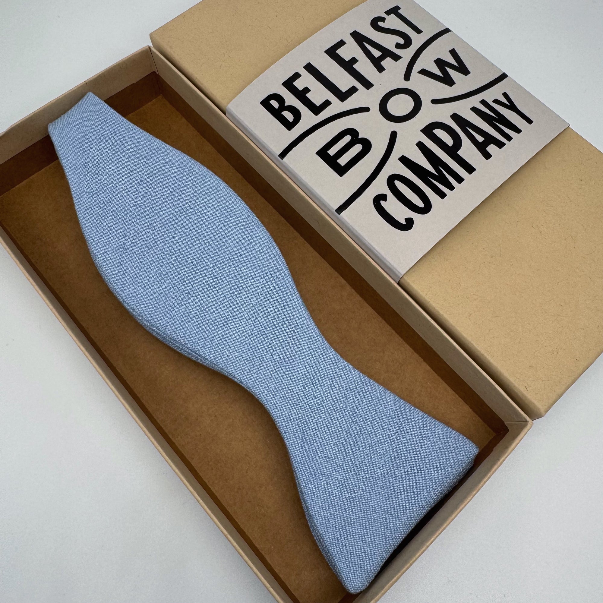 Self-Tie Bow Tie in Light Blue Irish Linen