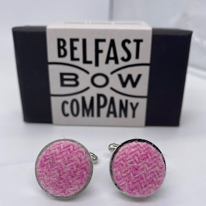 Harris Tweed Cufflinks in Pink by the Belfast Bow Company