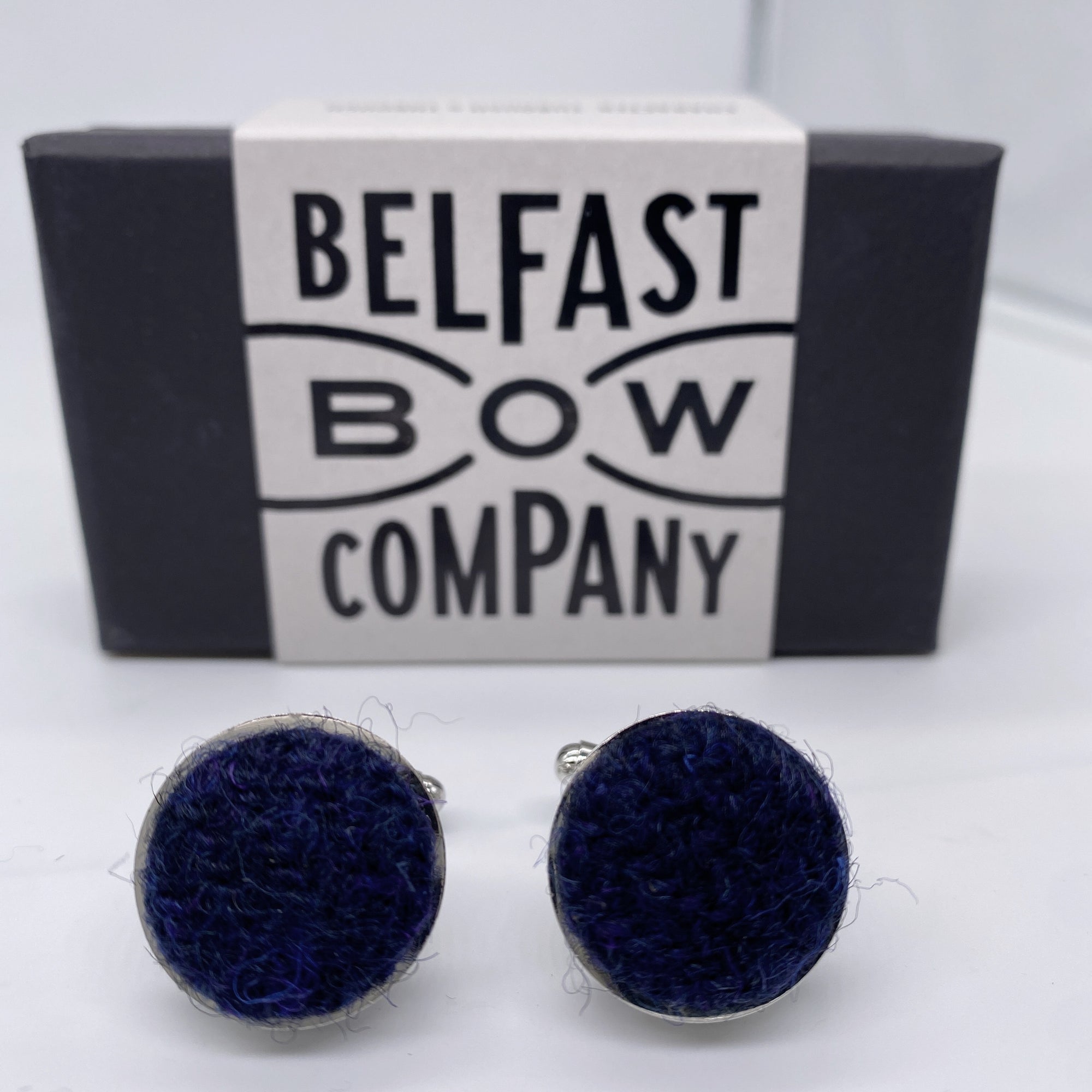 Tweed Cufflinks in Navy Harris Tweed by the Belfast Bow Company