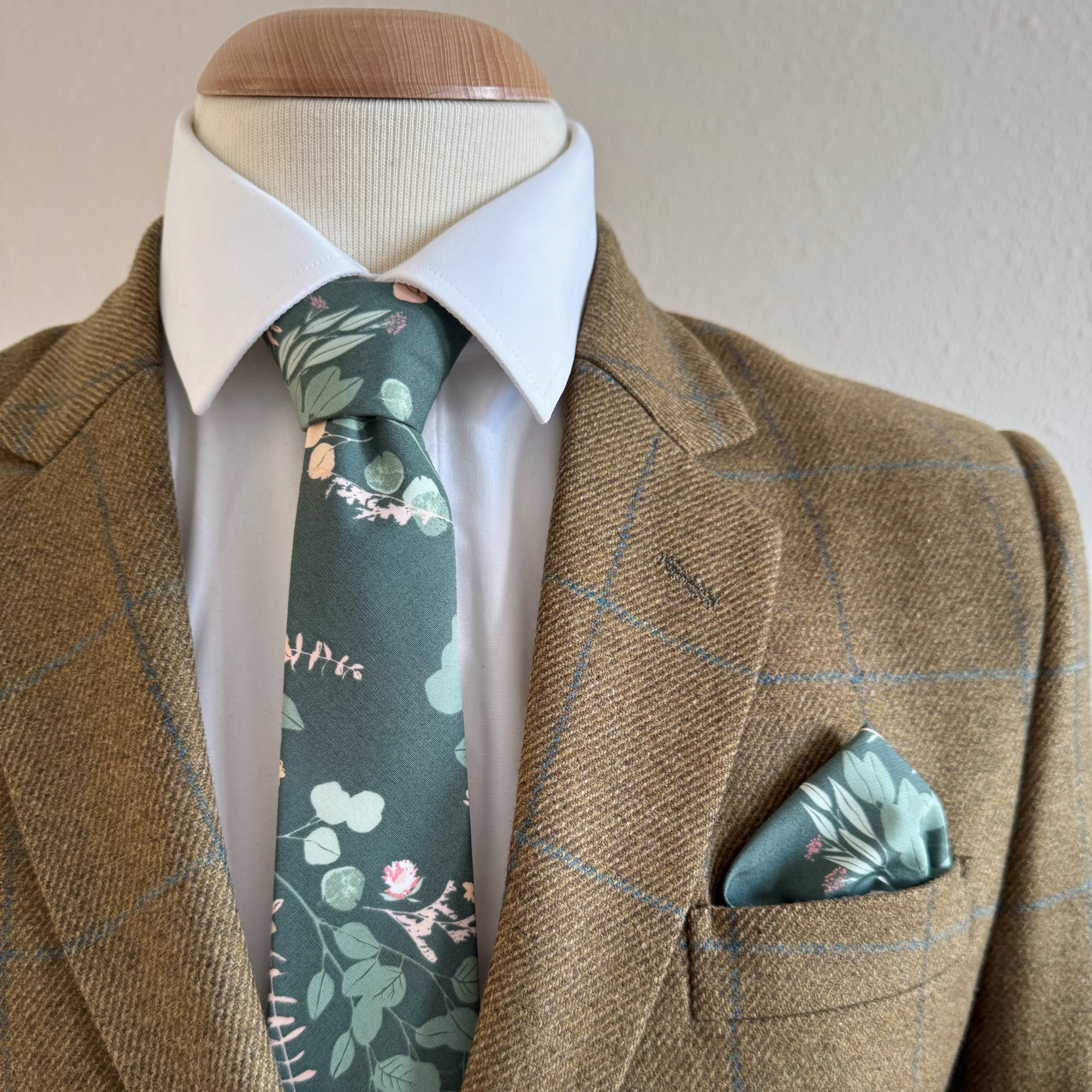 Boho Blooms Tie in Dark Sage Green Floral