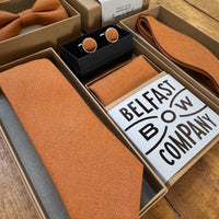 burnt orange mens wedding accessories in irish linen by the belfast bow company