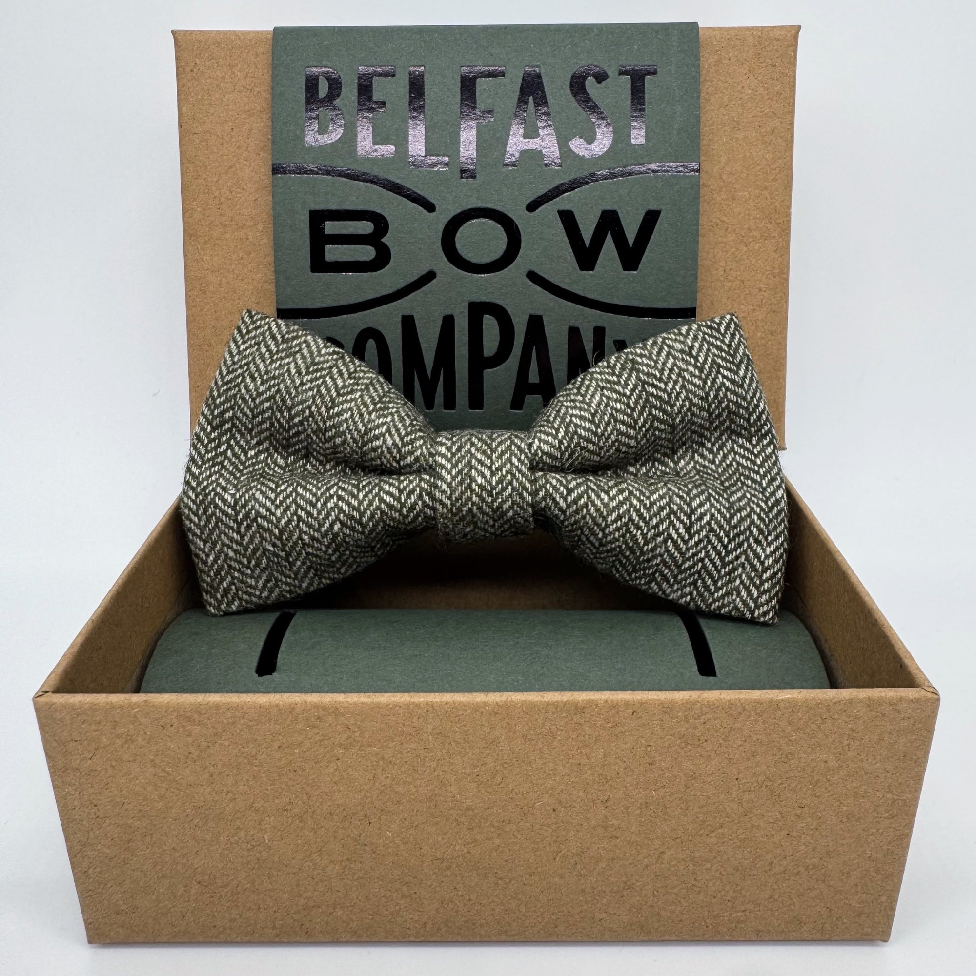 Tweed Bow Tie in Olive Green Herringbone